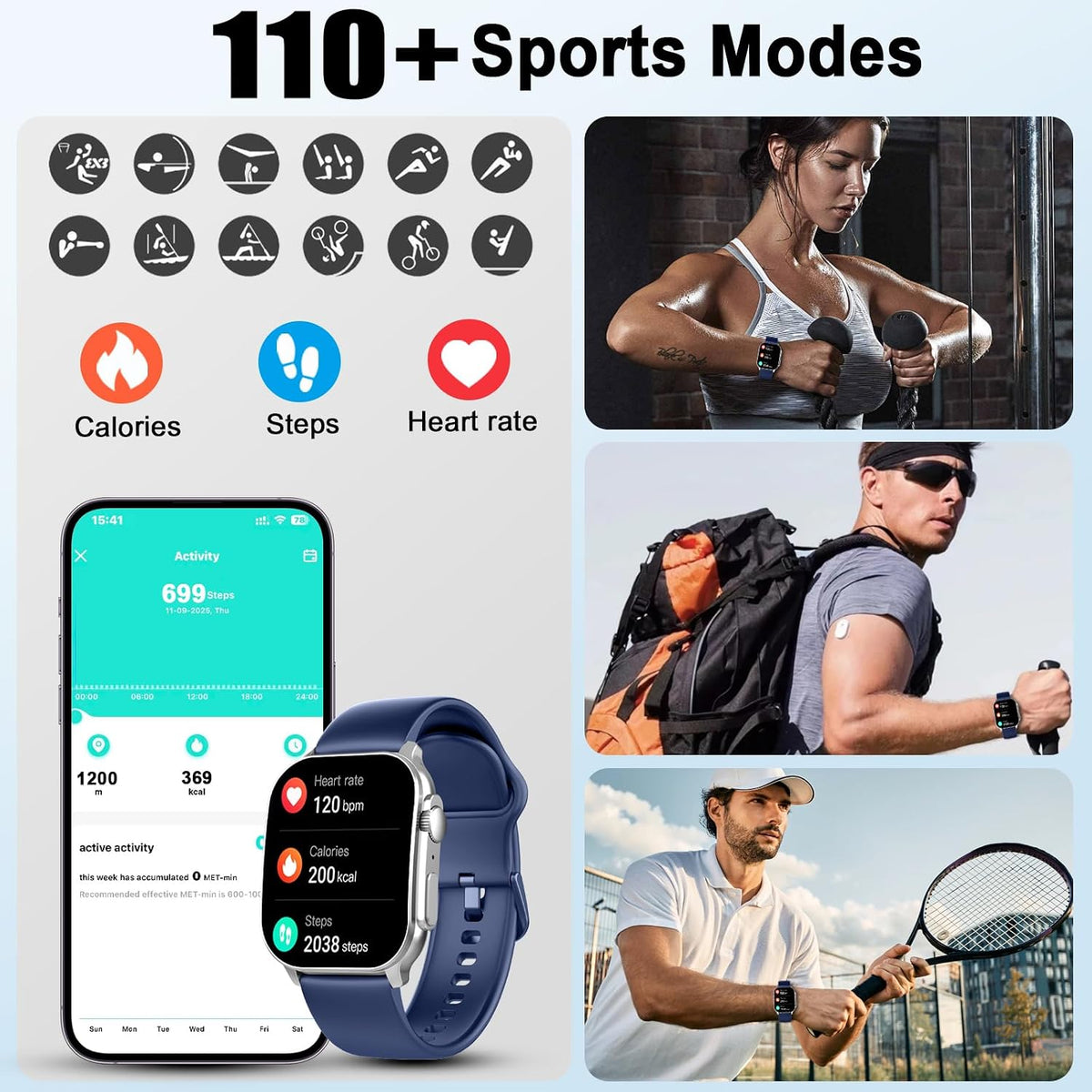 Poounur Relojes inteligentes para mujer, reloj inteligente con llamadas/mensajes/notificaciones, rastreador de actividad física con monitor de frecuencia cardíaca 24/7/sueño, reloj inteligente