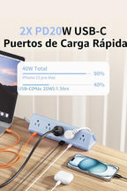 Regleta de alimentación con abrazadera de escritorio USBC, carga