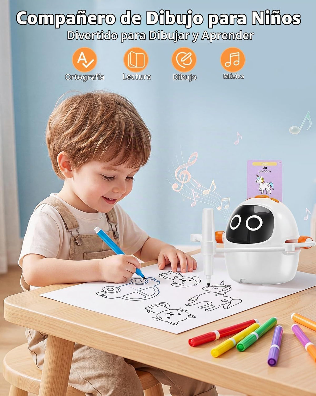 Robot de dibujo para niños, máquina educativa interactiva recargable del