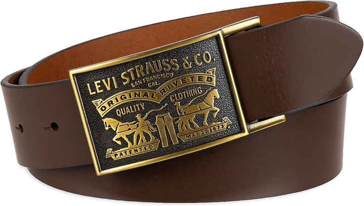 Levi's Cinturón de cuero para hombre con hebilla de placa extra...