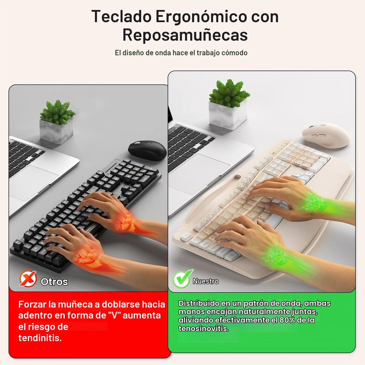Combo de teclado y mouse inalámbricos, teclas onduladas de tamaño c...