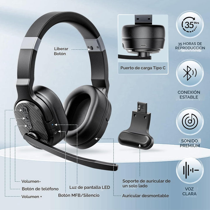 COSMUSIS Auriculares Bluetooth para Camioneros, Auriculares Inalámb...