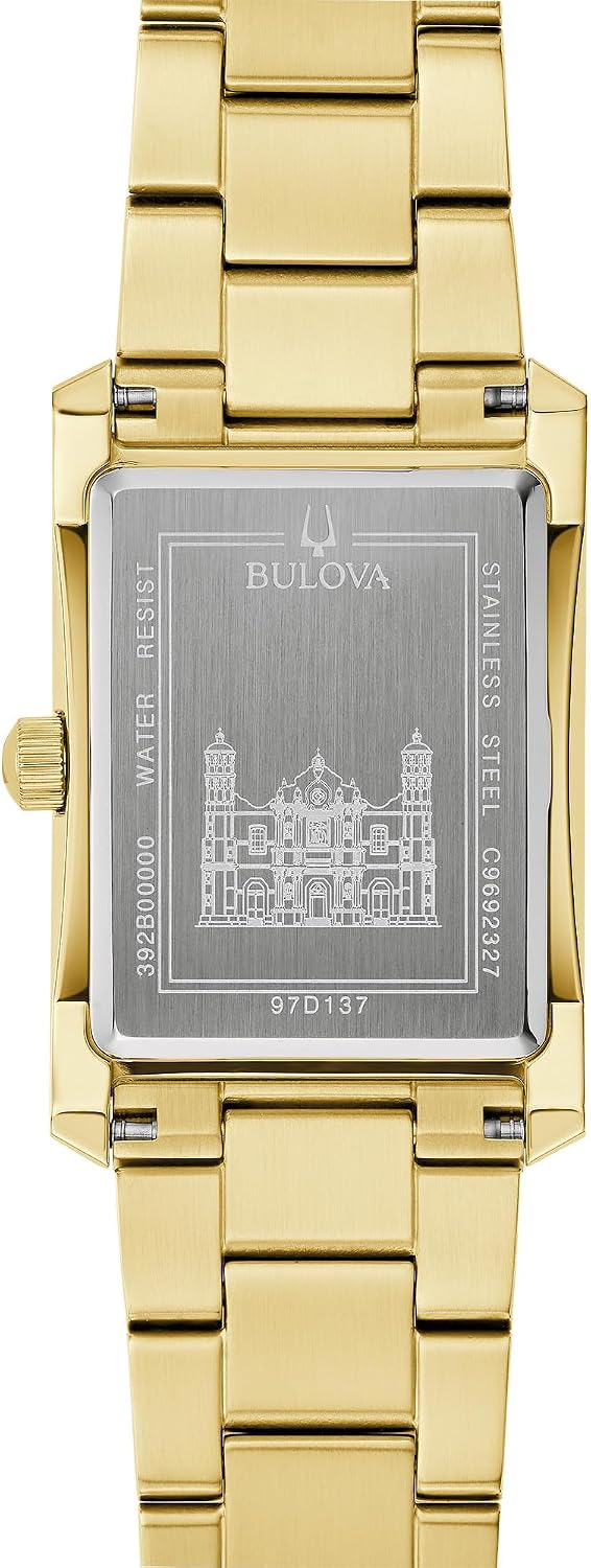 Bulova Nuestra Señora de Guadalupe Reloj de cuarzo de 3 manecillas de acero inoxidable dorado con diamantes