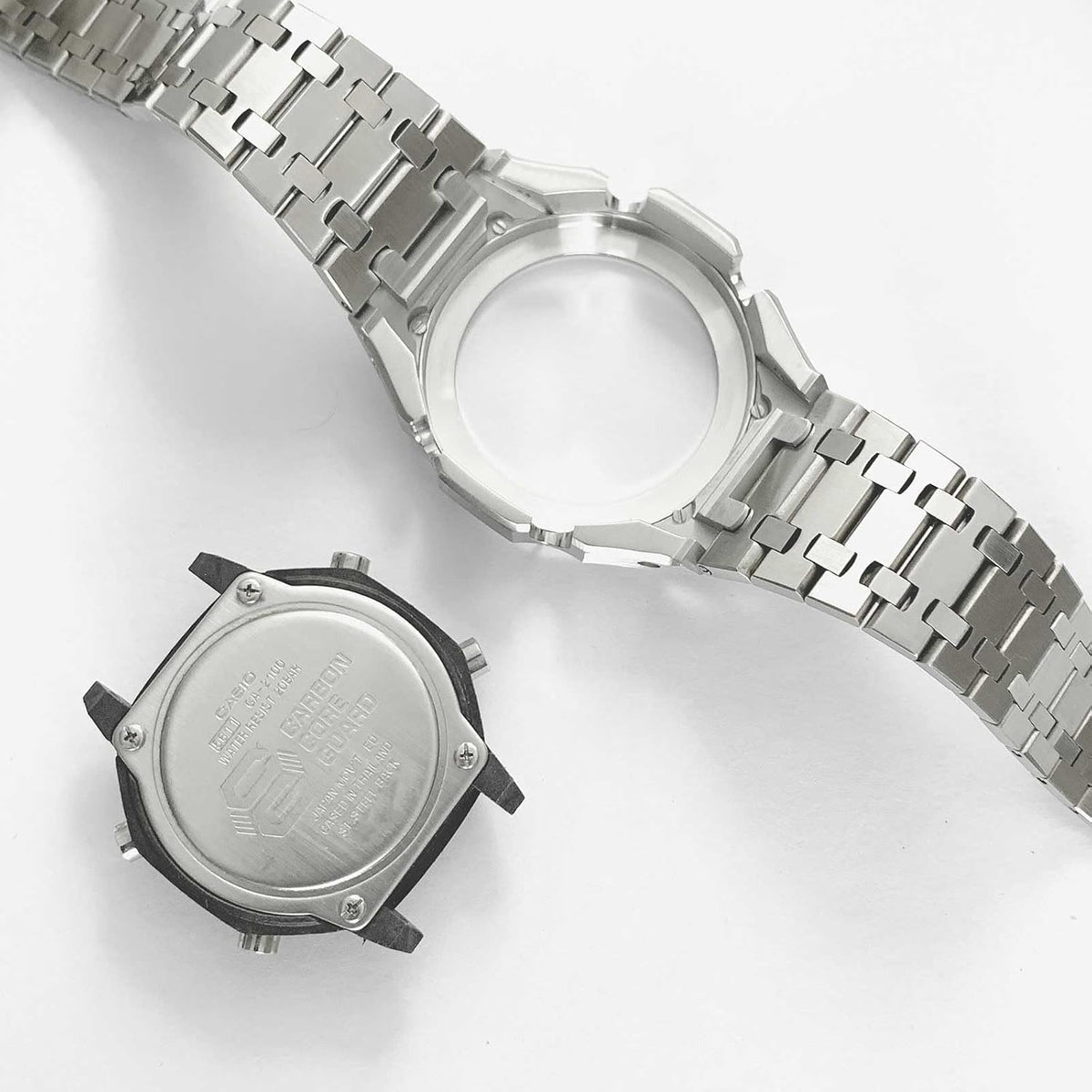 Ga2100 - Funda para correa de reloj, piezas de kit de modificación, bisel de banda de acero inoxidable de metal 316L, anillo de accesorios de roble real personalizado, compatible con relojes
