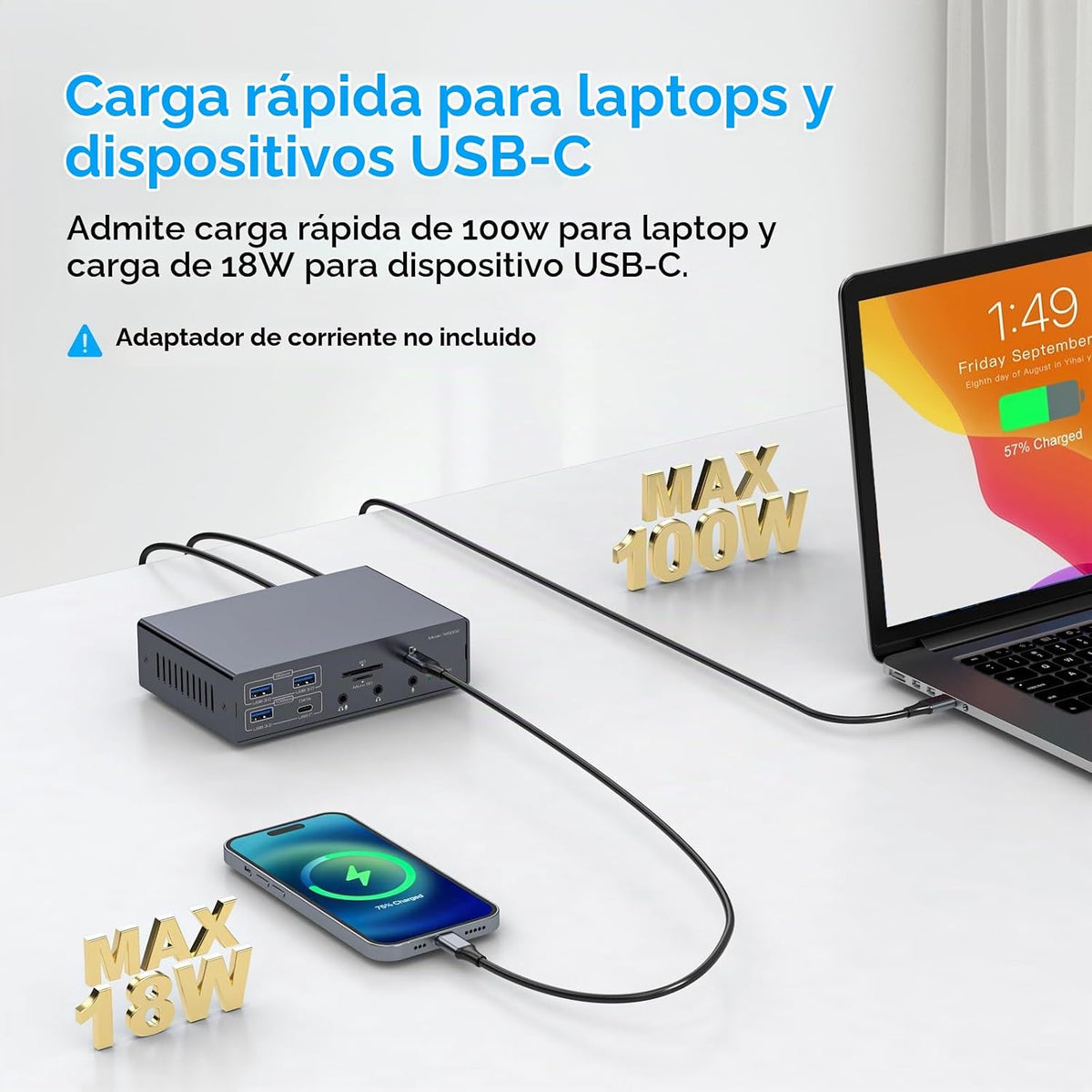 Estación de acoplamiento DisplayLink 3 monitores, estación de acoplamiento