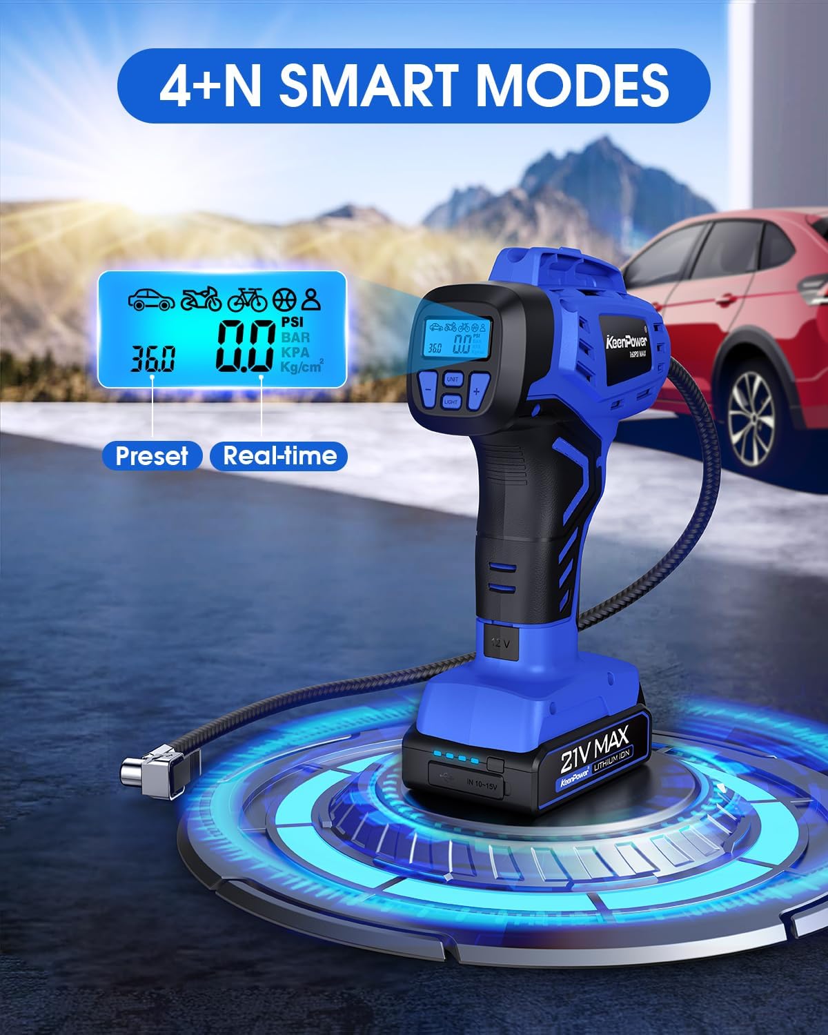 KeenPower Inflador de neumáticos inalámbrico inteligente, compresor...