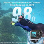 icefox Cámara de acción 4K 60FPS 20MP con 2 baterías de 2150 mAh, cámara subacuática con zoom 5X, EIS, alimentada por la aplicación Snappro, compatible con edición de video y fotos, impermeable