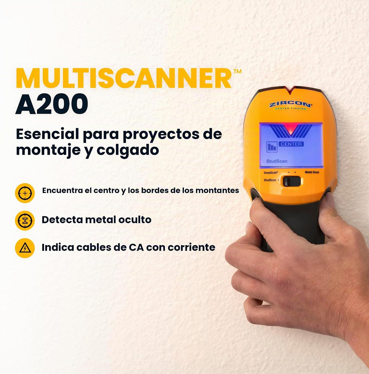 Zircon® Buscador de pernos MultiScanner™ A200 con detección de metales y