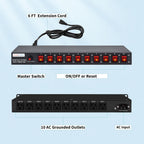 1U PDU Horizontal Rackmount Power Strip - Overload Protector