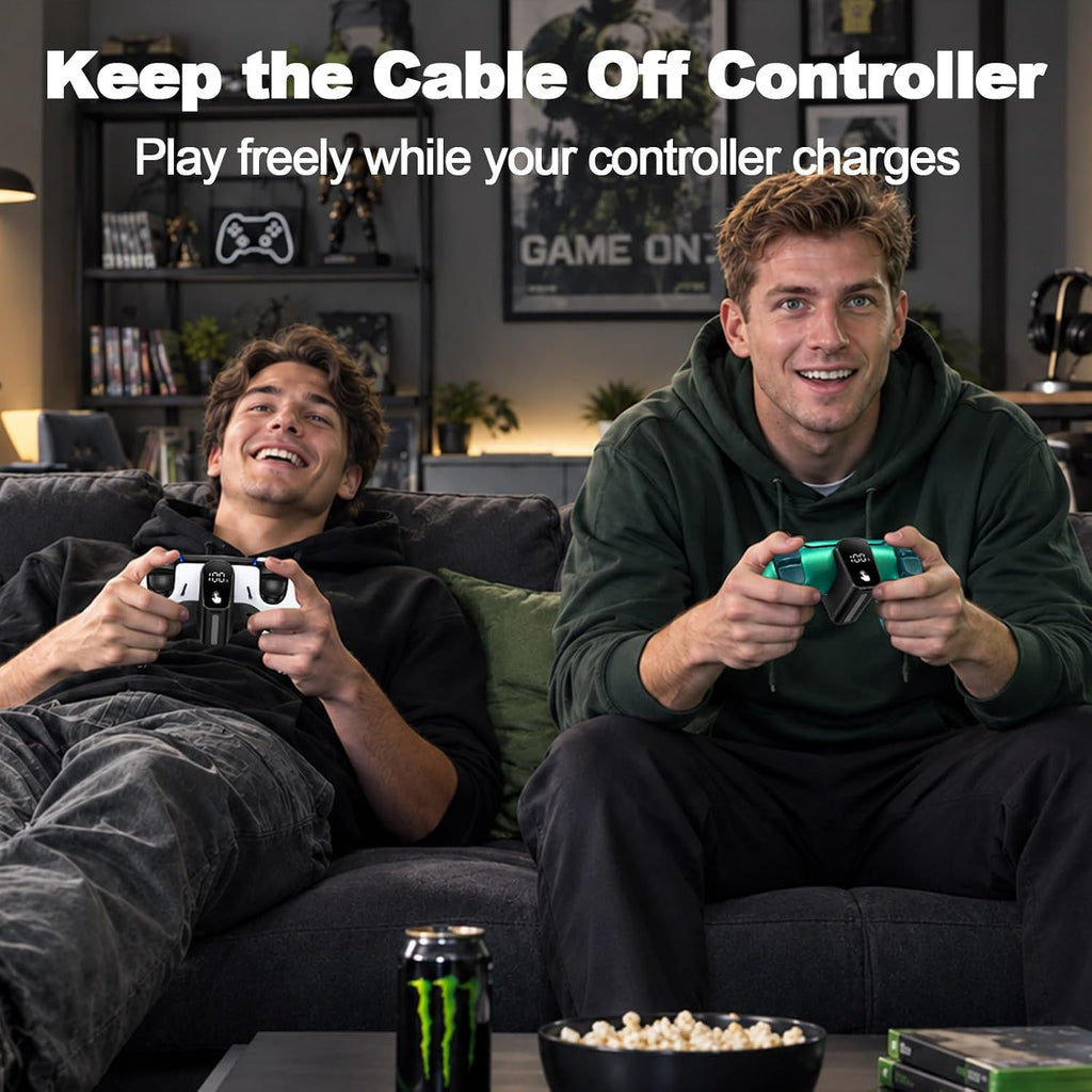Cargador Inalámbrico para Control PS5 con Pantalla Digital LED, Negro