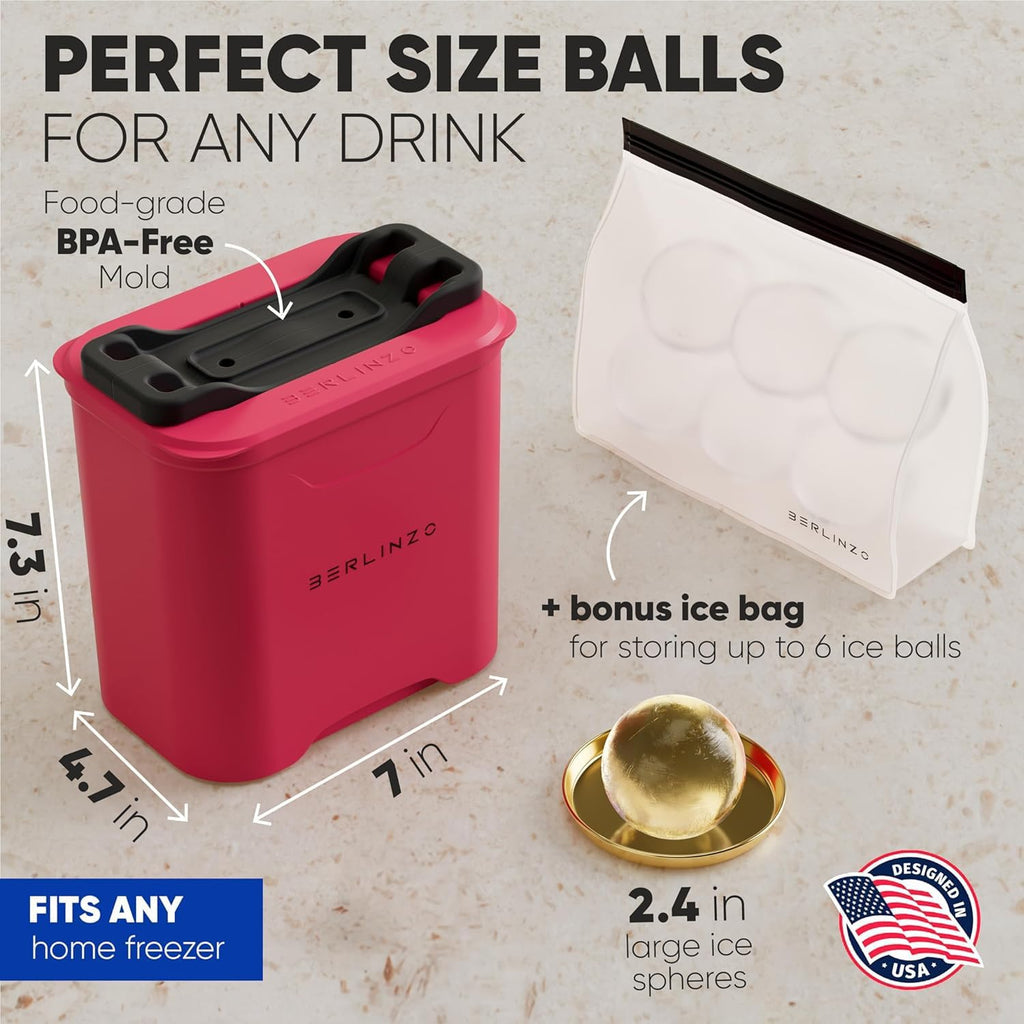 Berlinzo - Molde para hacer bolas de hielo, 2 esferas transparentes de hibisco de 2.4 pulgadas, no eléctrico