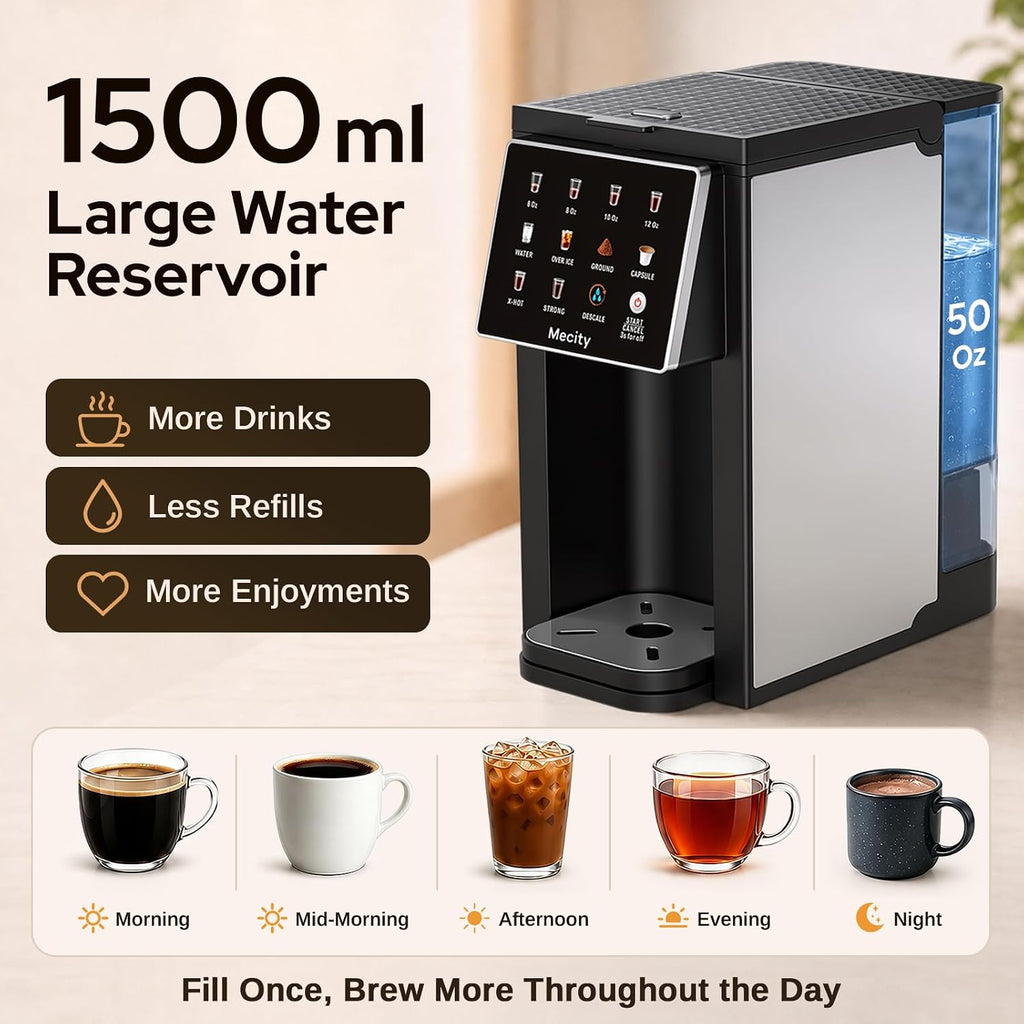 Mecity Cafetera digital compatible con cápsulas K Cup, máquina de café americano inteligente con pantalla táctil sobre hielo, preparación rápida, 6, 8, 10, 12 onzas opcionales, sabor ajustable