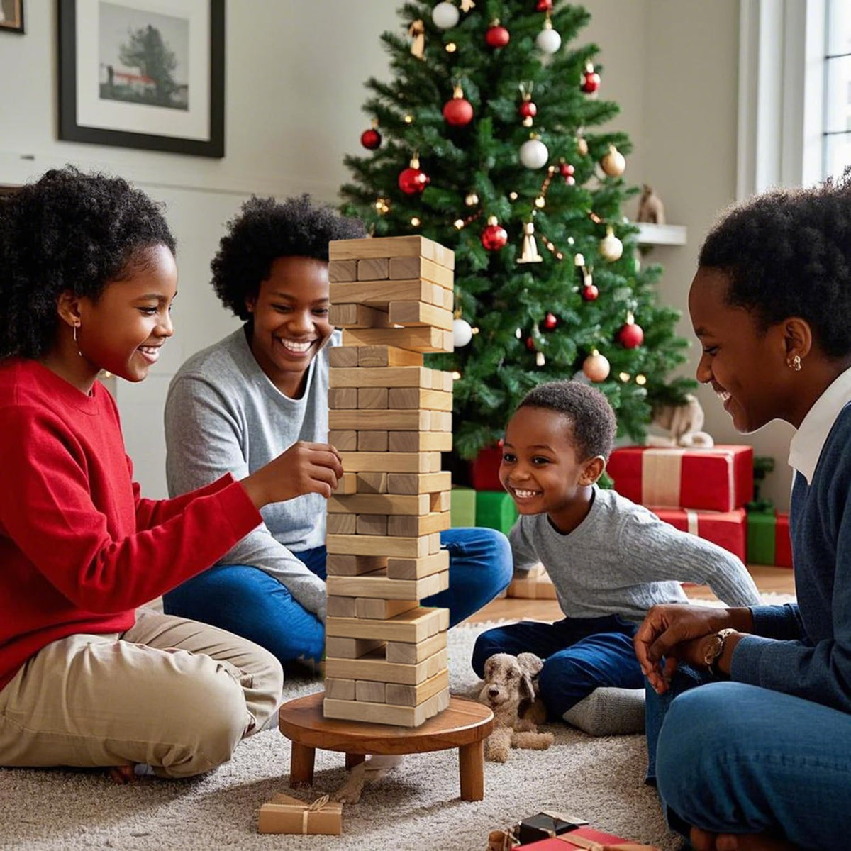 Juego de torre de madera para patio al aire libre para la familia, juego de apilamiento de bloques (grande-1.48 pies)