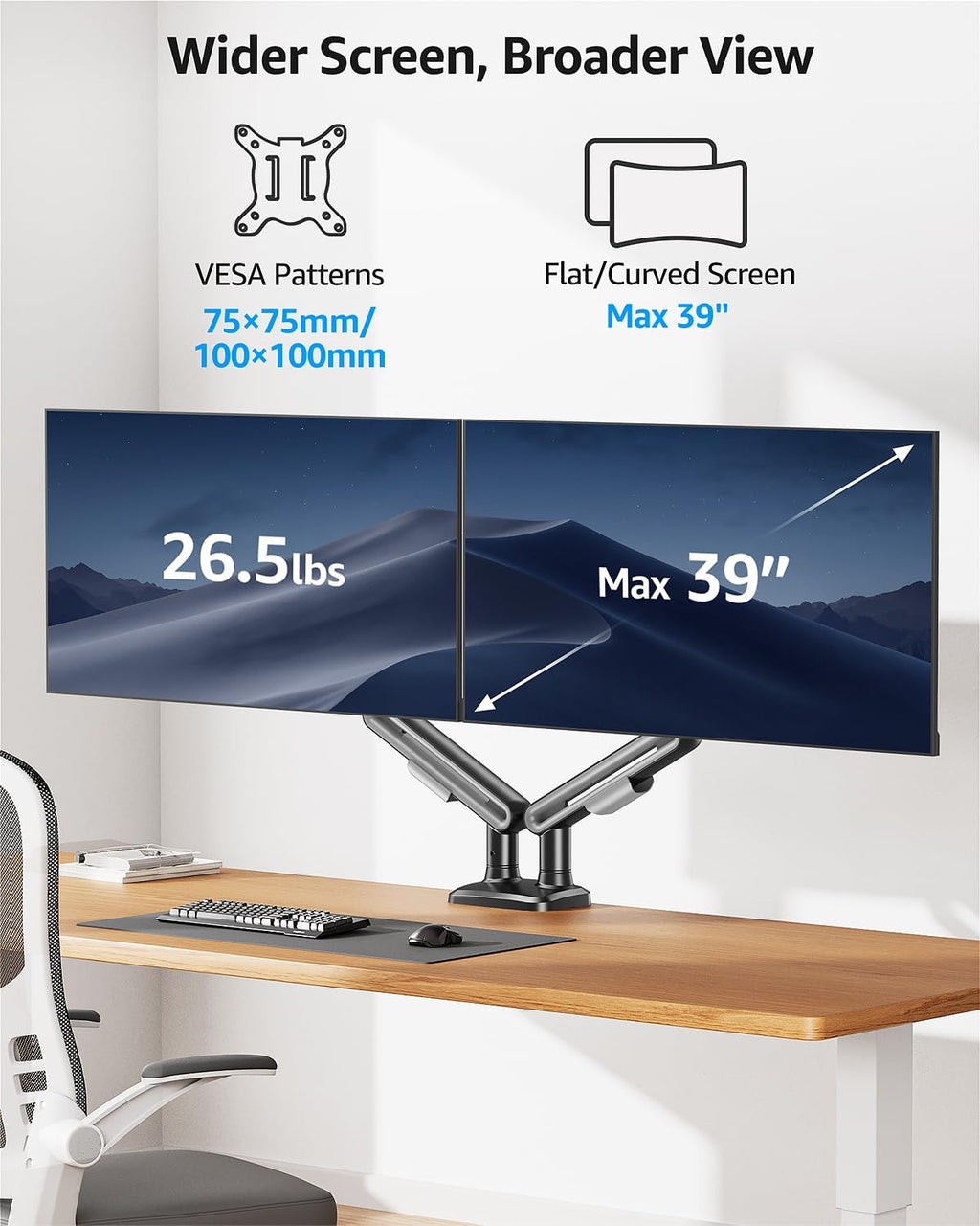 Soporte de monitor dual MOUNTUP, brazo de monitores de alta resistencia