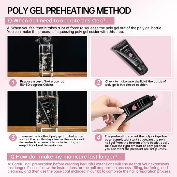 JEWHITENY - Kit de uñas de gel de extensión de polivinílico de 14 p...