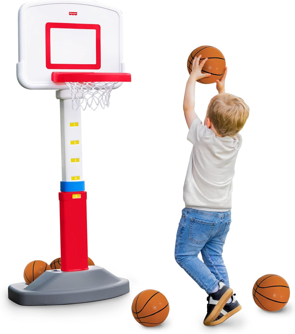 Fisher-Price™ Grow-to-Pro - Aro de baloncesto para niños pequeños y niños, altura ajustable, juego para interiores y exteriores, con pelota, 18 meses a 5 años