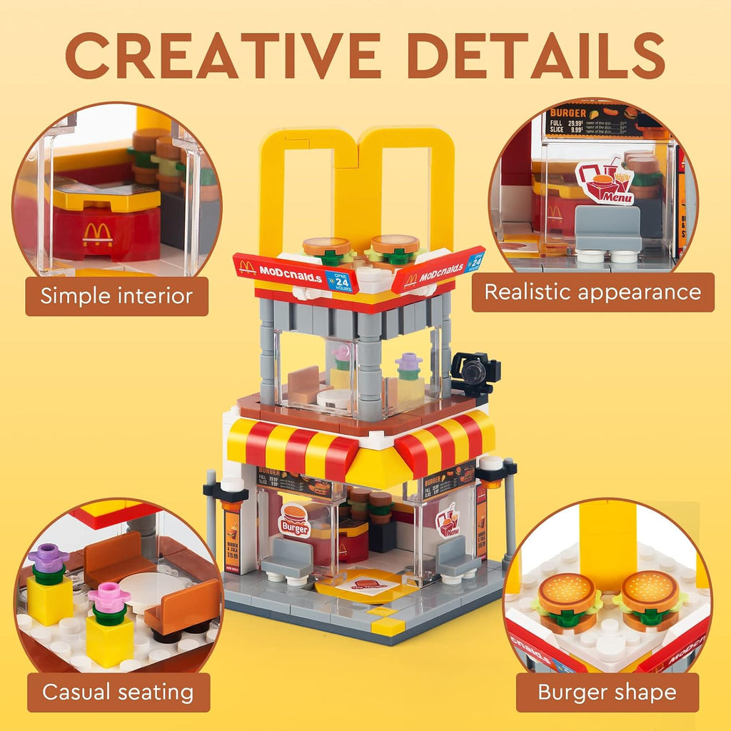 HIGH GODO City Street View - Juego de construcción de hamburguesas, modelo creativo MOC, juguetes de modelo creativo, decoración única para el hogar, ideas para regalo de cumpleaños (244 piezas)