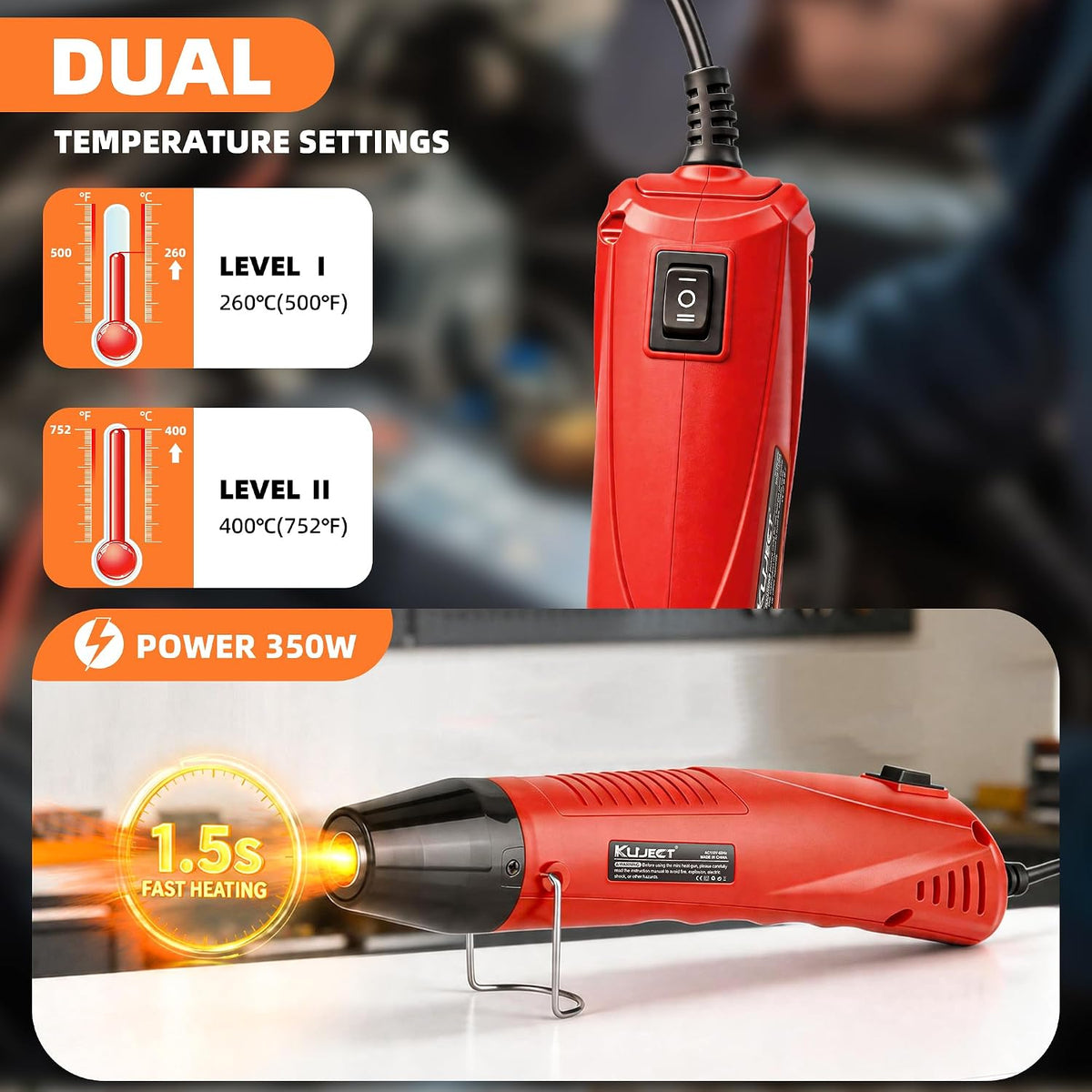 Kuject Mini pistola de calor, kit de conectores de alambre de sellado de soldadura, pistola de calor de doble temperatura de 350 W para tubos retráctiles, kit de reparación de alambre termorretráctil