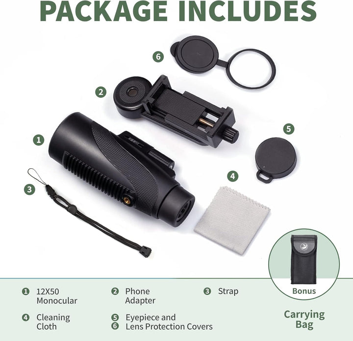 Gosky Titan - Telescopio monocular 12X50 con soporte para