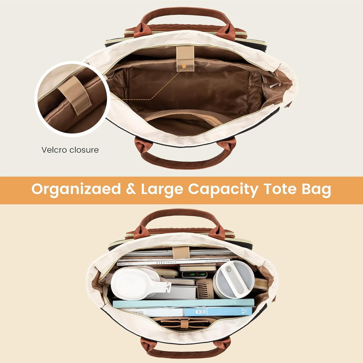 LOVEVOOK Bolsa de almuerzo para mujer, bolsa de trabajo 3 en 1 con compartimento de almuerzo aislado y portavasos grande de 40 onzas y múltiples bolsillos, bolsa para laptop de 15.6 pulgadas para