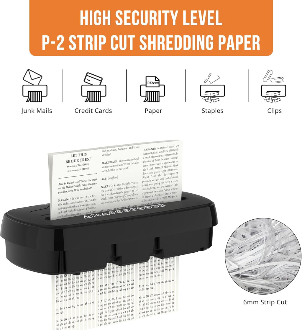 woolsche - Trituradora de papel para oficina en casa, corte de tiras de 10 hojas con canasta de 3.17 galones, nivel de seguridad P-2, trituradora de CD y tarjetas de crédito, duradera y rápida, sistema a prueba de atascos, certificado ETL