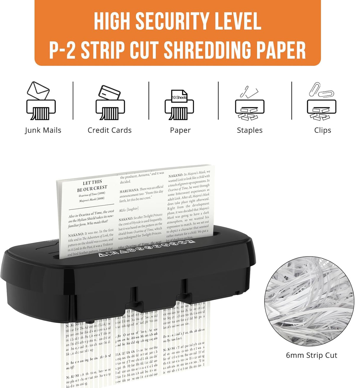 woolsche - Trituradora de papel para oficina en casa, corte de tiras de 10 hojas con canasta de 3.17 galones, nivel de seguridad P-2, trituradora de CD y tarjetas de crédito, duradera y rápida, sistema a prueba de atascos, certificado ETL