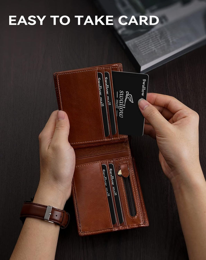 Swallowmall Billetera para hombre con bloqueo Rfid de cuero genuino...