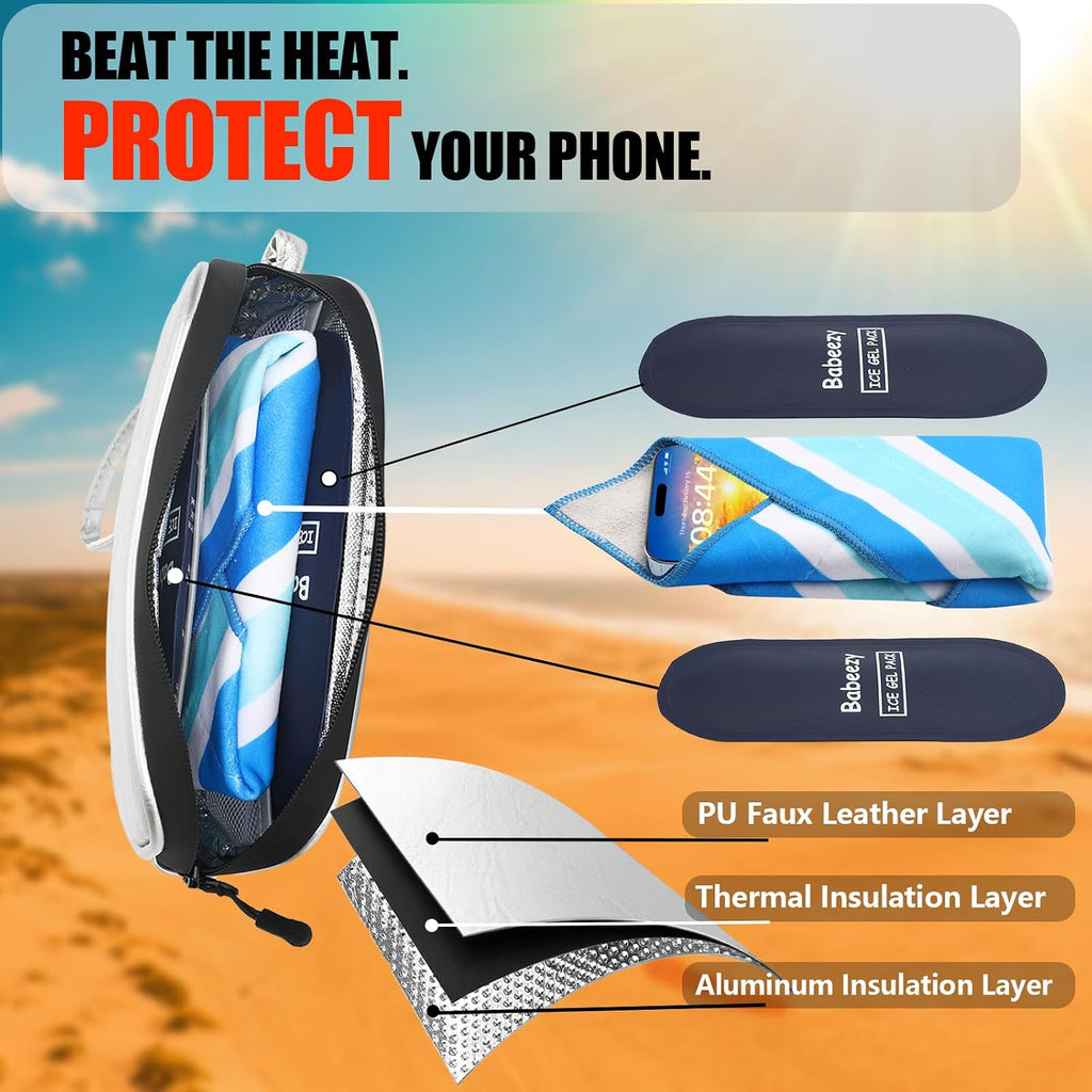 Bolsa térmica de refrigeración para teléfono para playa y piscina, bolsa de enfriamiento para iPhone con 2 paquetes de gel reutilizables que evita el sobrecalentamiento del teléfono para el