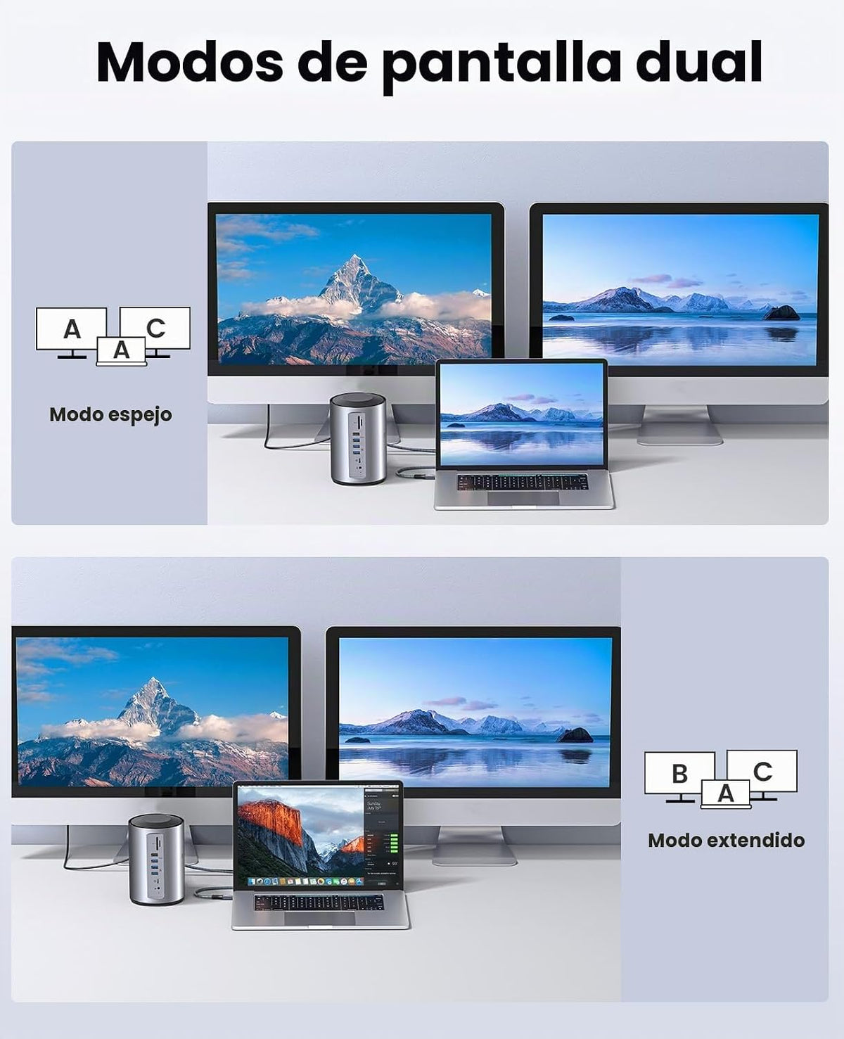 ORICO Estación de acoplamiento para monitor triple USB-C con 3 puertos HDMI, base USB C 15 en 1 para MacBook Pro M1/M2/Windows, 7 puertos USB, Ethernet, 100 W PD, lector de tarjetas SD/TF, audio de