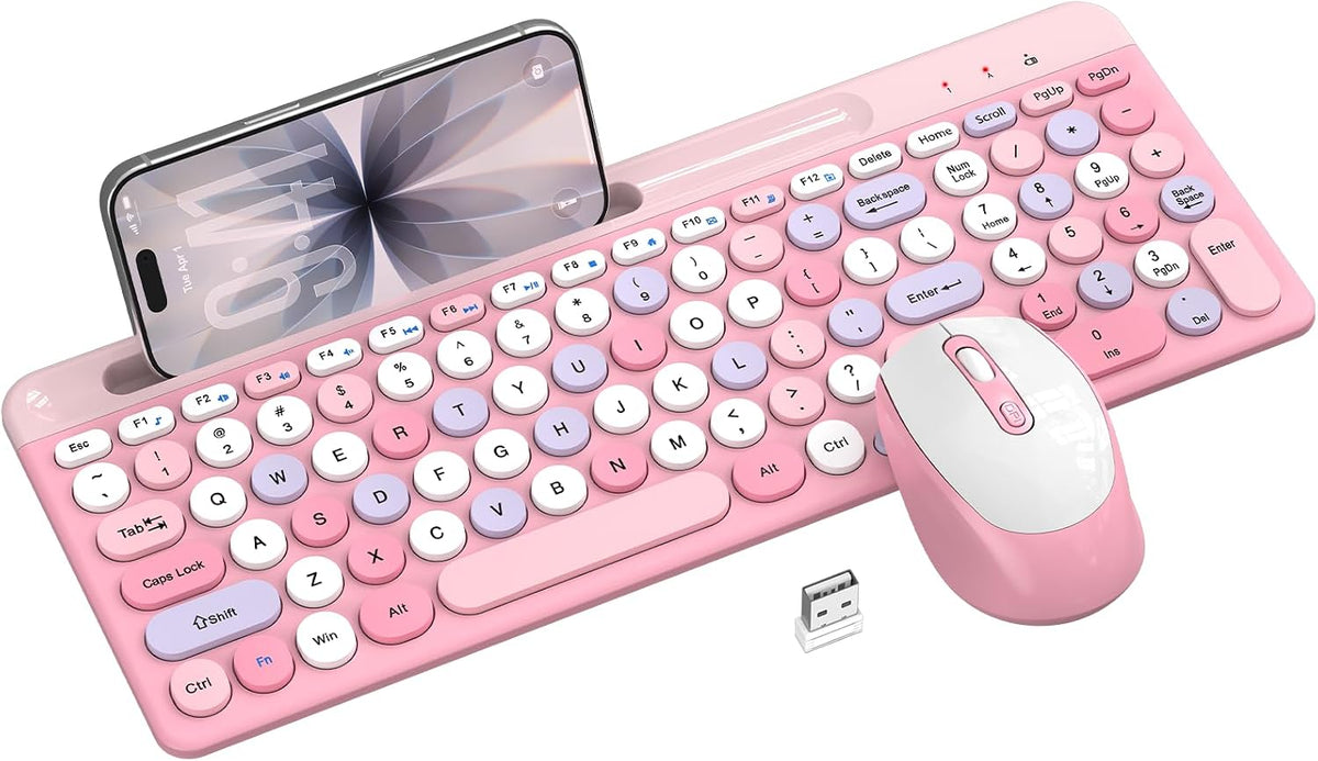 Colorido combo de teclado y mouse inalámbricos, teclas redondas, te...