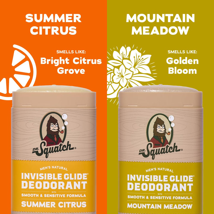 Dr. Squatch Invisible Glide Natural Desodorante para hombre, desliz...