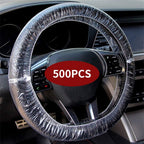 ICWEIMEI - 500 unidades de fundas universales desechables para volante de coche de plástico transparente con bordes elásticos para volantes
