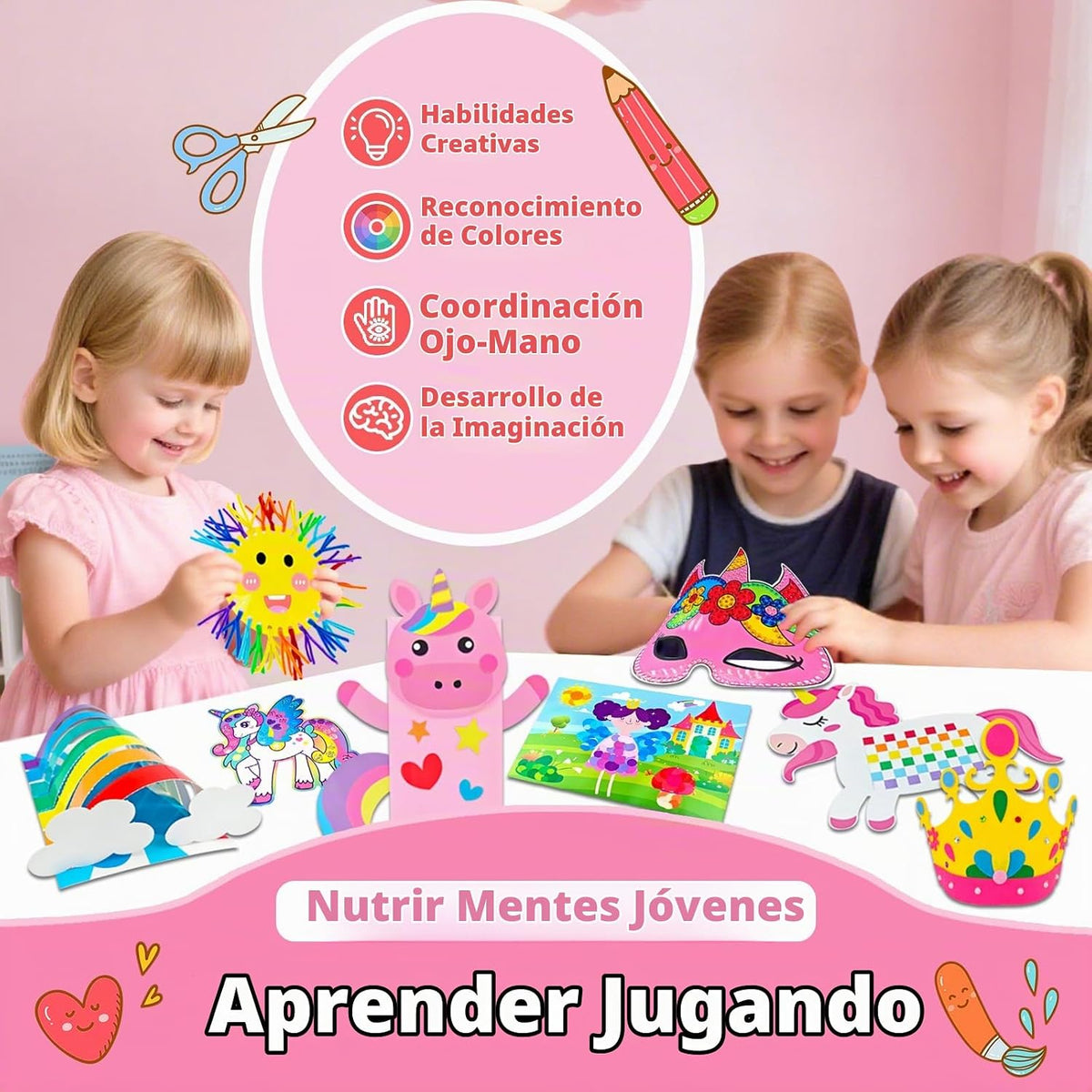 7july Caja de manualidades de unicornio, 12 divertidas artes y manualidades para niños de 4 a 8 años, juguetes creativos educativos, proyectos de arte y manualidades y kit de actividades con suministros, regalo para niñas de 3, 4, 5, 6, 7, 8 años