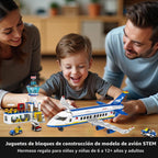 City Passenger - Juego de construcción de avión de pasajeros, 886 piezas STEM 6 en 1, juguete de bloque de construcción con terminal, autobús de lanzadera, carrito de equipaje, regalos de cumpleaños de Navidad para niños y niñas de 6 a 12 años en adelante