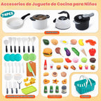 HOLYFUN 74PCS Accesorios de cocina para niños con comida de juego y cesta