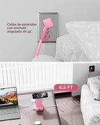 Regleta de alimentación rosa con 12 tomas, 4 USB (1 USB C), cable de extensión de 6.5 pies con múltiples tomas, estación de carga, torre de regleta de alimentación, suministros de escritorio de