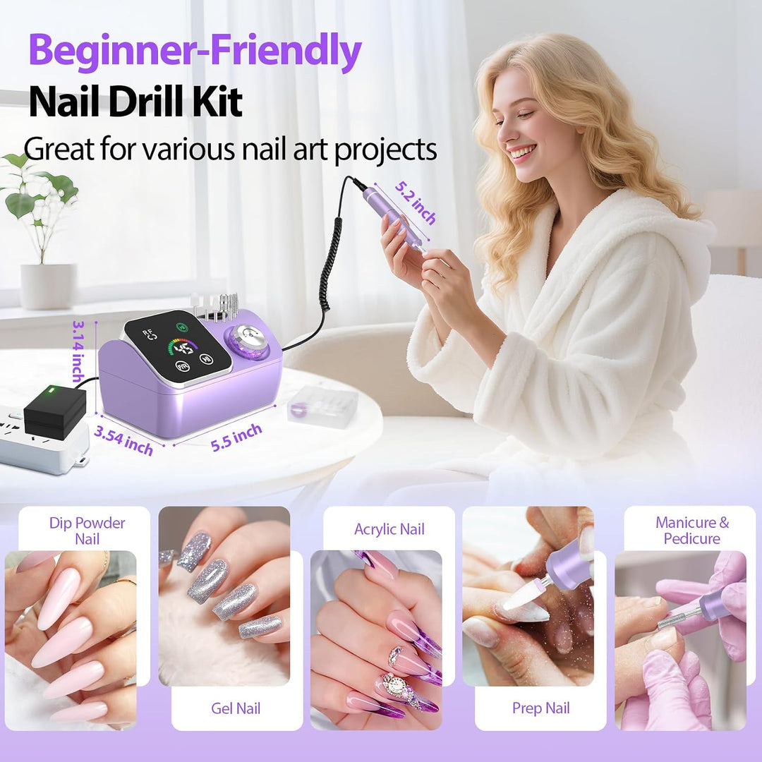 PYVOLA Taladro de uñas eléctrico profesional E-File - Kit de brocas...