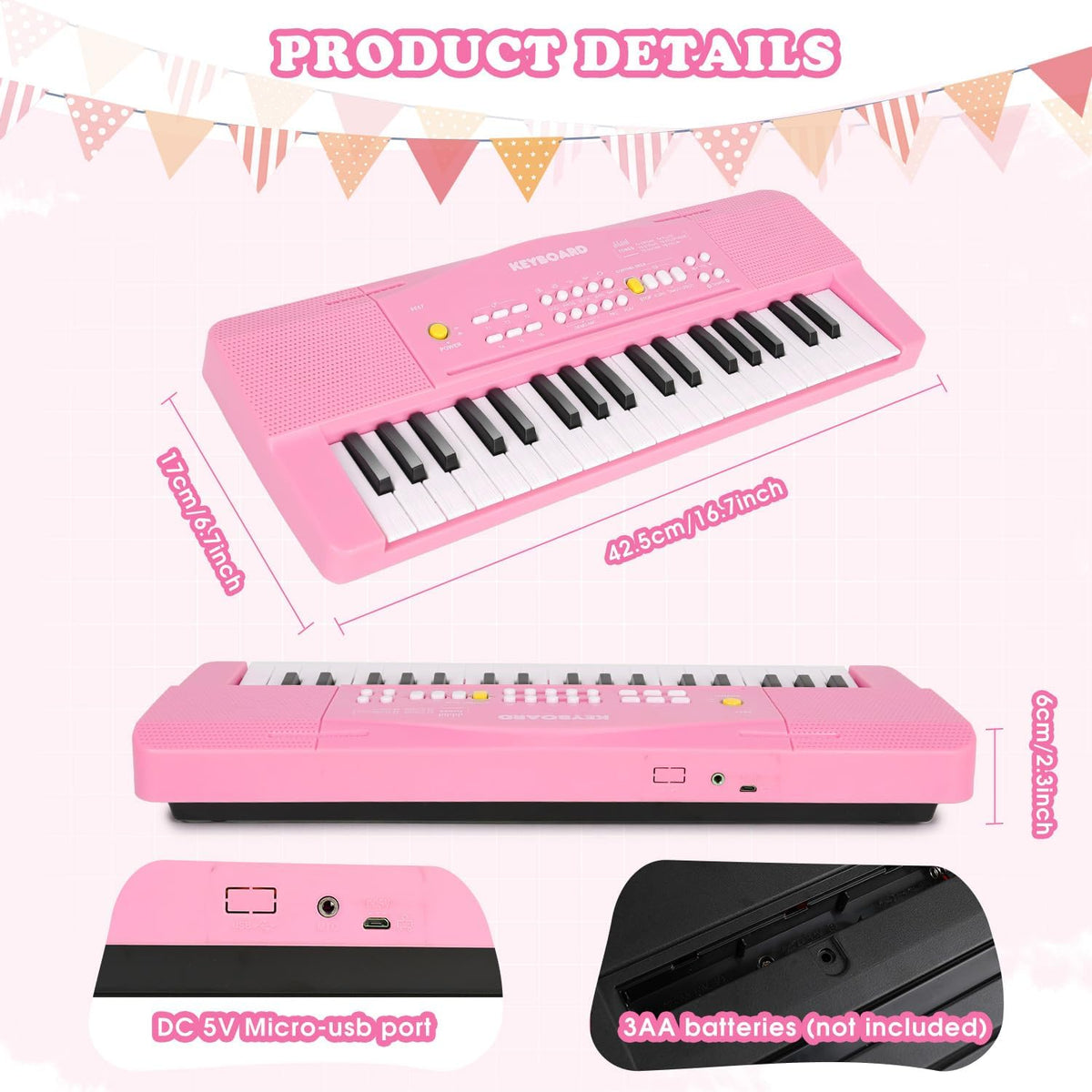 37 teclas para niños pequeños, teclado de piano eléctrico, pianos con micrófono
