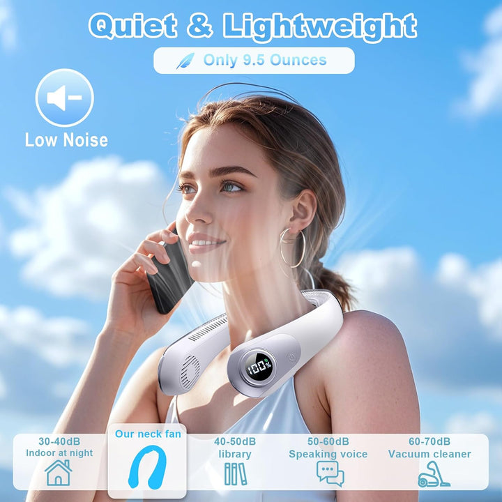 Ventilador de cuello portátil que sopla aire frío, pantalla LED, ve...
