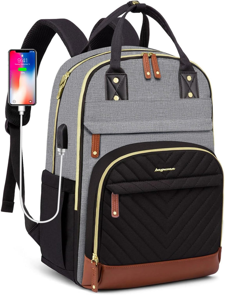 bagswan Mochila para laptop para mujer, 7-negro gris marrón, 15,6 p...
