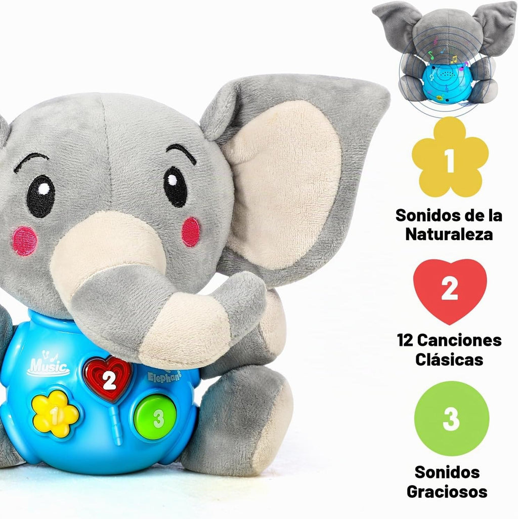 STEAM Life Peluche Musical Elefante con Luces, Bebés 0-36 Meses, Gris