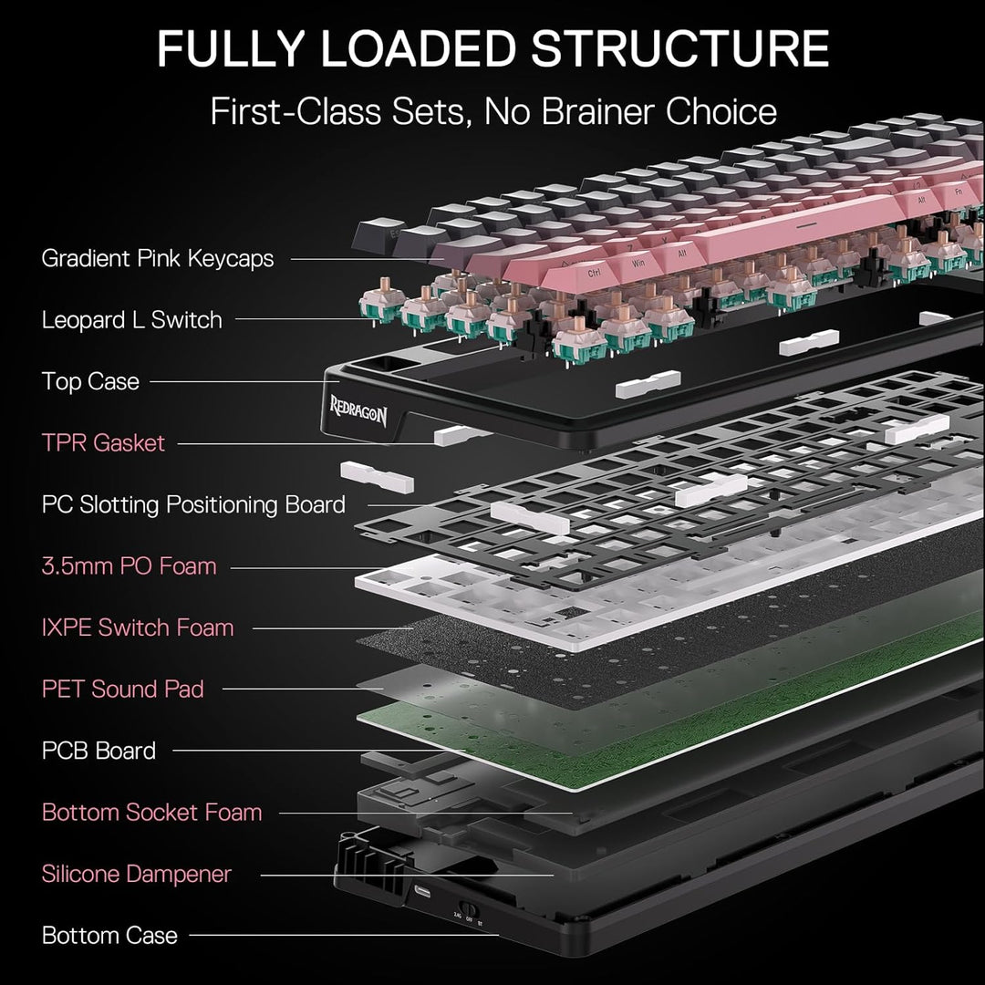Redragon K728 PRO 80% Teclado Gaming Inalámbrico con Junta Tórica,...