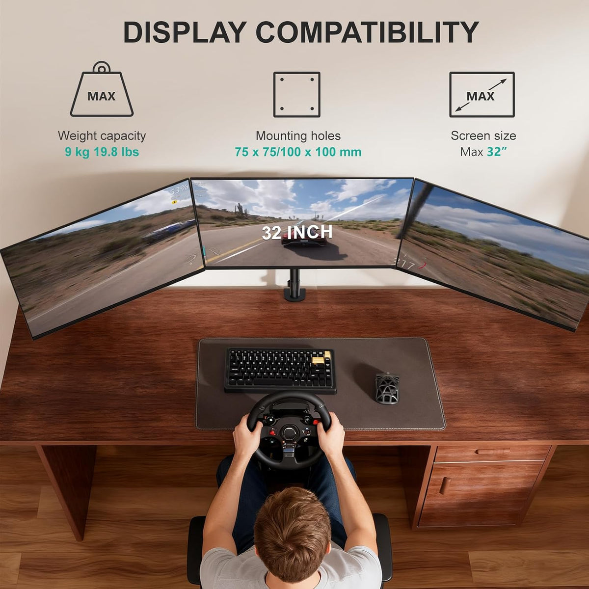 WALI Soporte de monitor triple para pantallas de 13 a 32 pulgadas