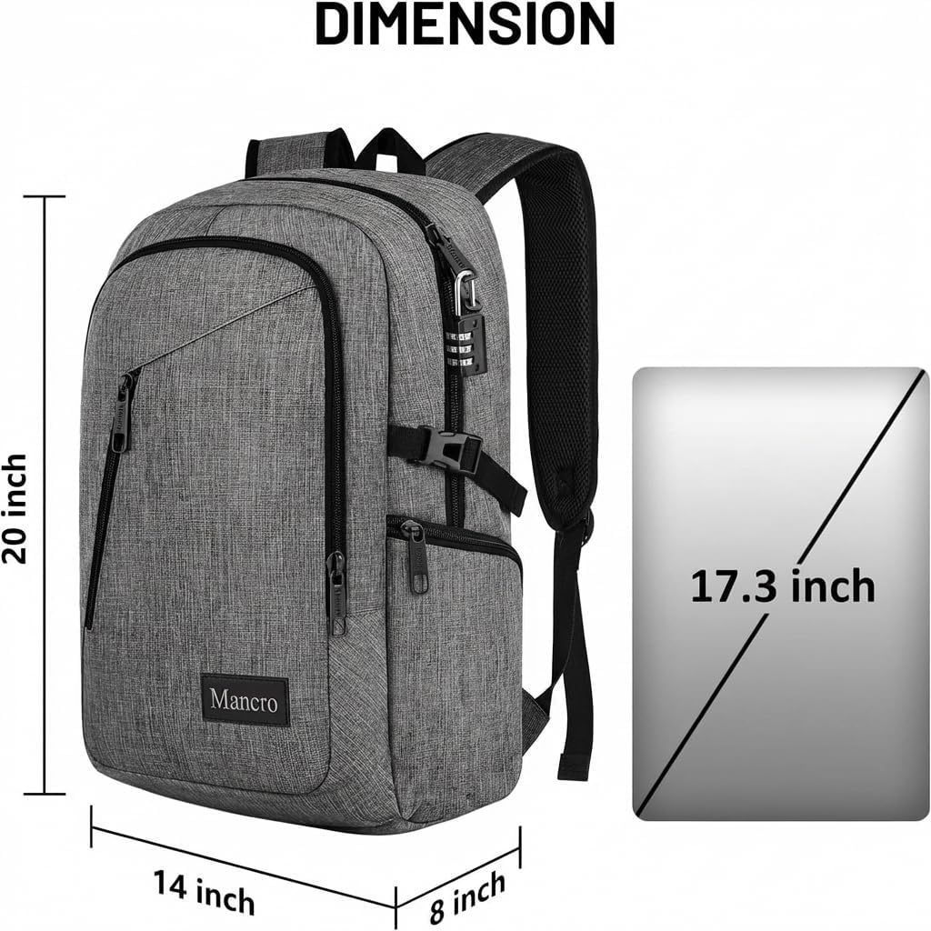 Mancro Mochila grande de negocios para laptop de 17.3 pulgadas, moc...