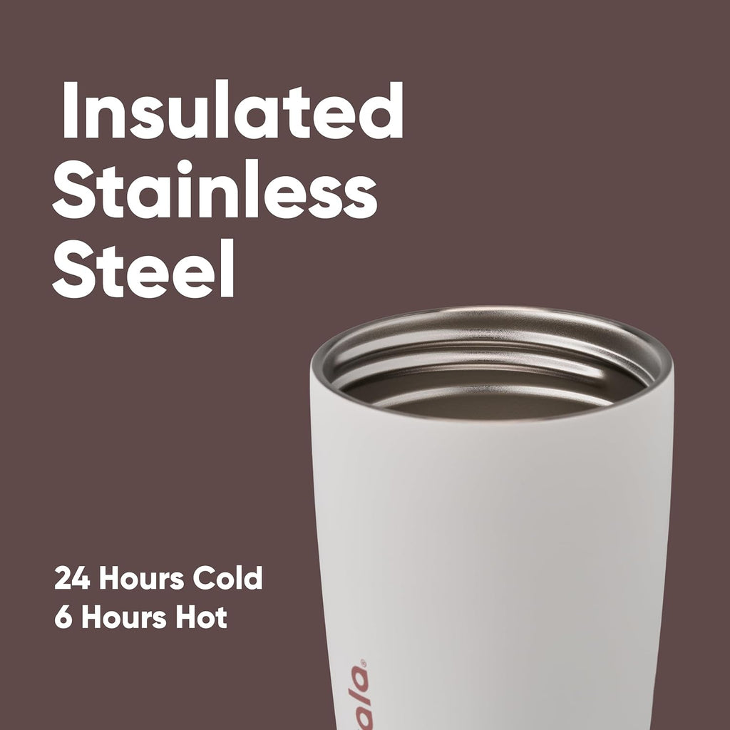 Owala SmoothSip Slider - Vaso de café aislado de acero inoxidable, taza de café helado reutilizable, taza de viaje para café caliente, sin BPA, 20 onzas, vainilla