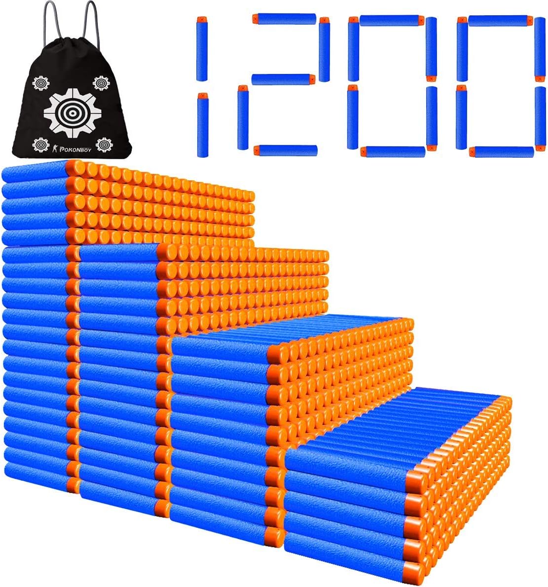 POKONBOY 1200 Pack Refill Darts Recargas Compatibles con Armas Nerf, Dardos de Espuma Recarga Compatibles con Armas Nerf N-Strike Elite Series Juguetes para Niños