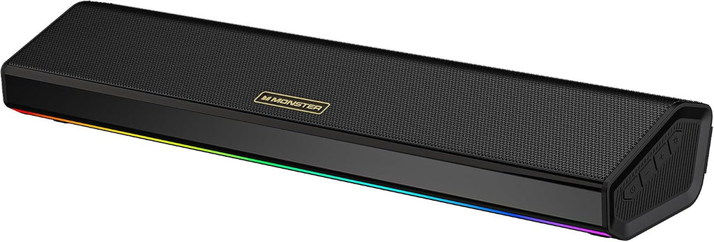 Monster SD100 Altavoces de computadora para PC de escritorio, altavoces estéreo de PC de 28 W con emparejamiento inalámbrico TWS, Bluetooth 6.0 y barra de sonido auxiliar de 0.1 in, graves profundos
