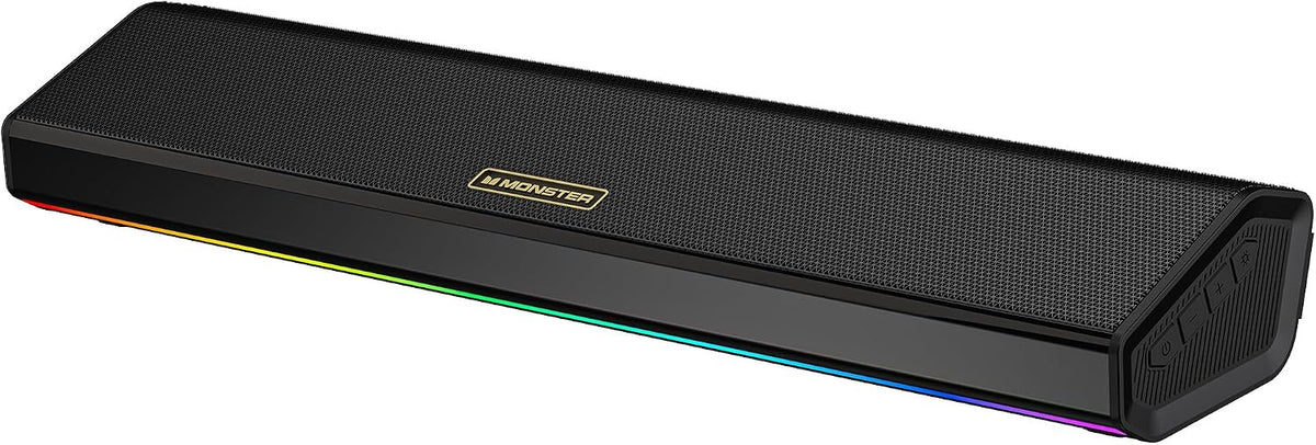 Monster SD100 Altavoces de computadora para PC de escritorio, altavoces estéreo de PC de 28 W con emparejamiento inalámbrico TWS, Bluetooth 6.0 y barra de sonido auxiliar de 0.1 in, graves profundos