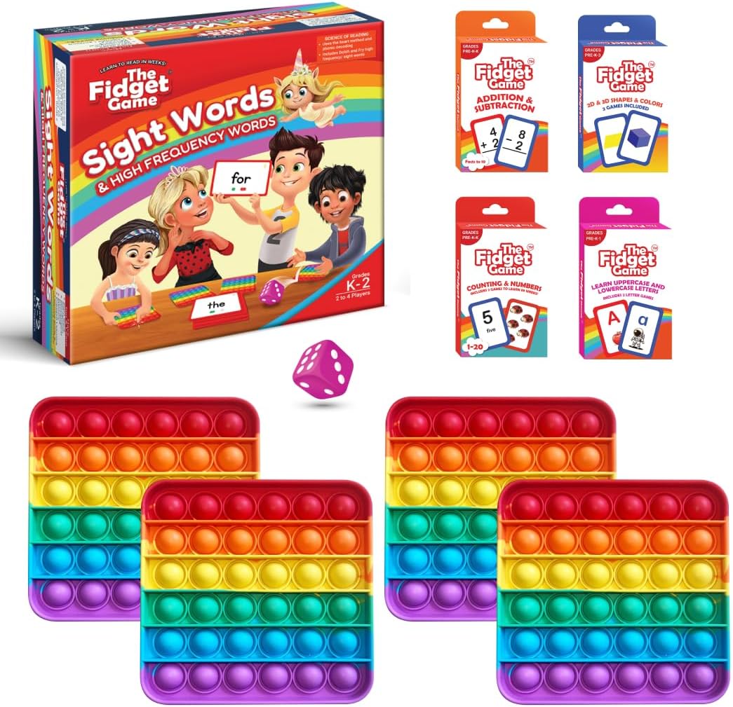THE FIDGET GAME Conjunto de aprendizaje para jardín de infantes - Tarjetas educativas y juguetes Pop Fidget para niños de preescolar a tercer grado - Actividades y juegos de aprendizaje para palabras