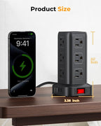 Regleta de alimentación con 12 tomas, 4 USB (1 USB C), cable de extensión de 6.5 pies con múltiples tomas, estación de carga, torre de regleta de alimentación, suministros de escritorio de oficina en